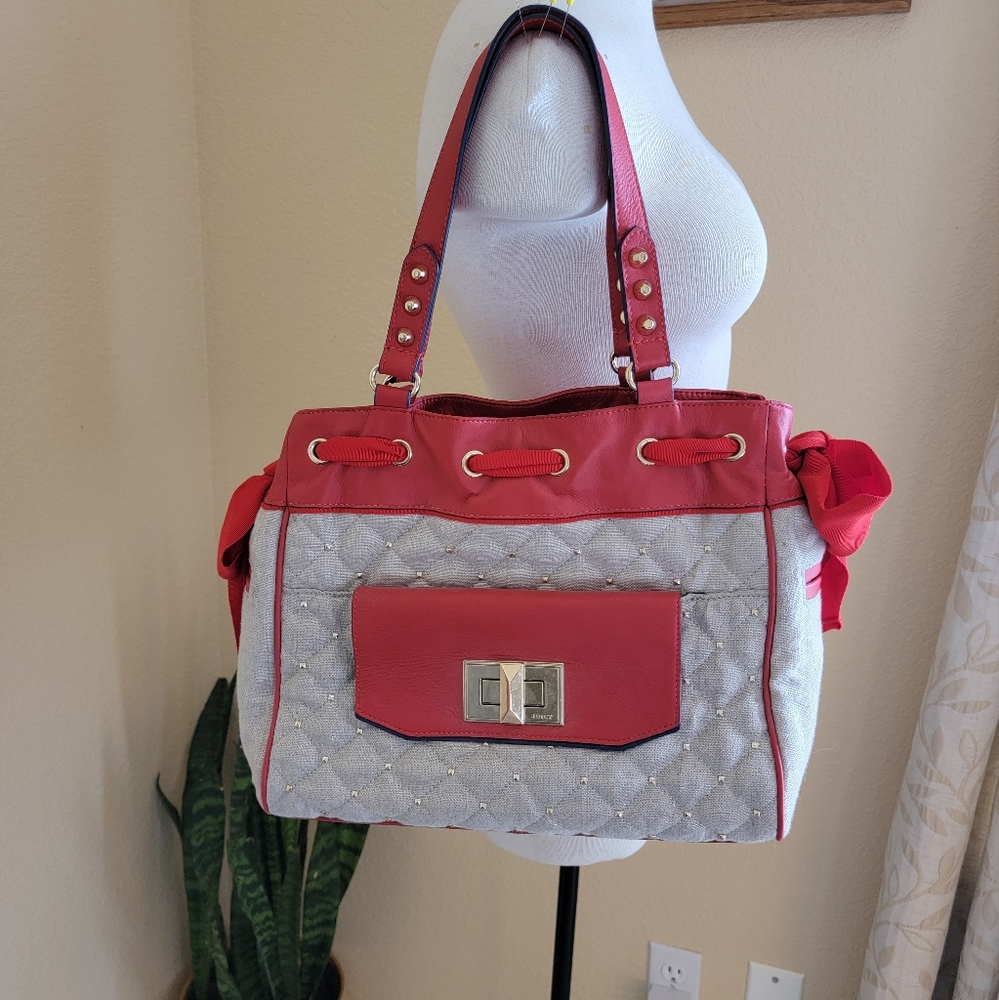 Juicy Couture Red and Gray Quilted Tote Bag